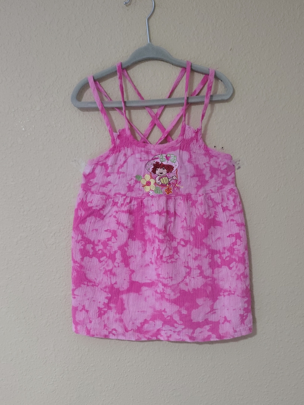 Strawberry Shortcake 2007 Tie Dye 100% Cotton Criss Cross Back Dress Size 3T Y2K